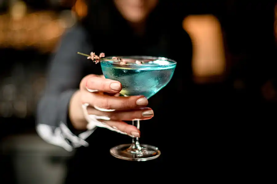 Blue cocktail in glass