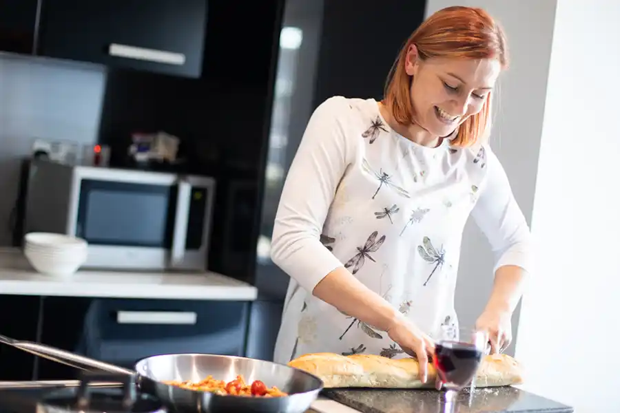 Preparing food at the Spires Apartments